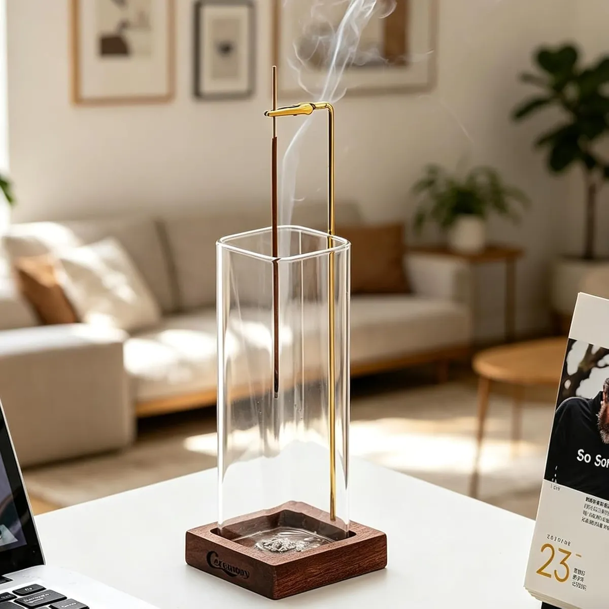 Le porte-encens posé dans un salon lumineux